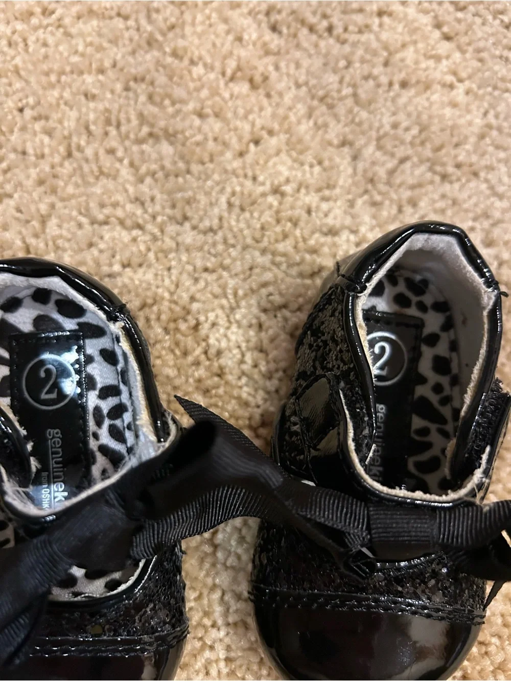 Black Glitter Patent Ribbon Baby Walker Shoes